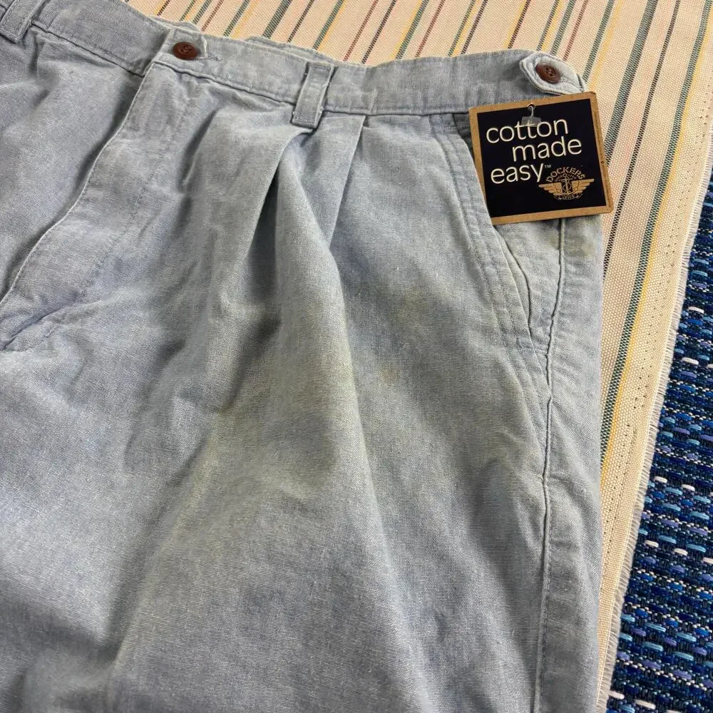 Vintage Dockers Shorts Mens 40 Blue Chino Pleated Relaxed Fit Cotton Summer NEW